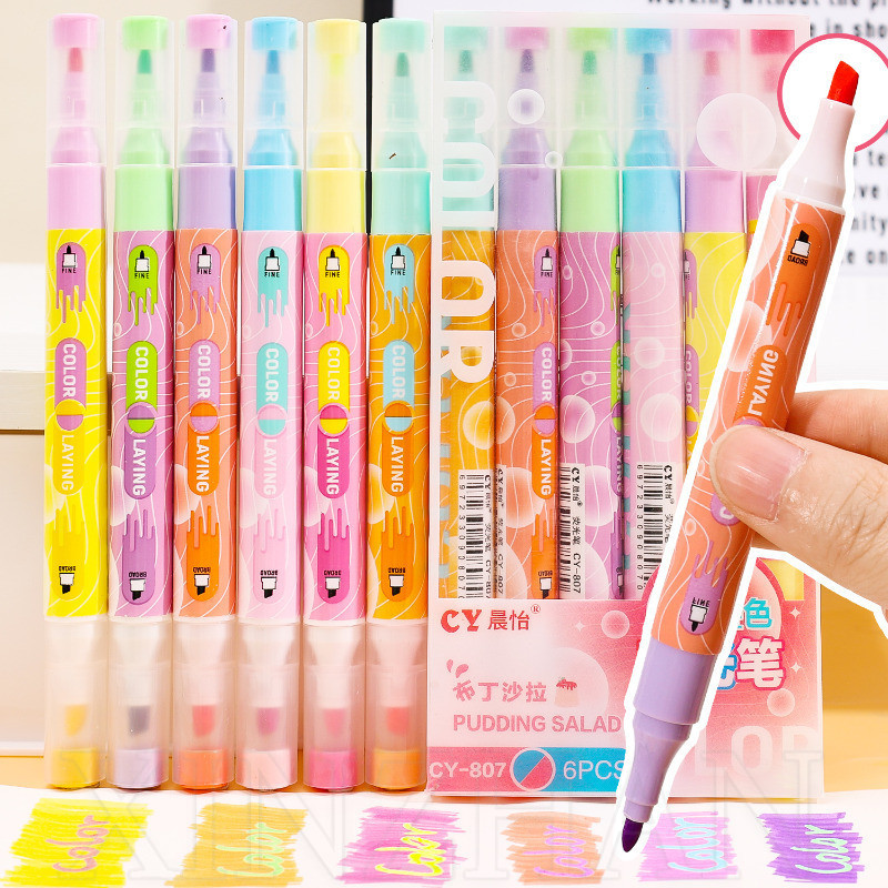 Caneta Fluorescente Para Marcação De Notas-Marcador Sobreposto-Desenho De Arte Em Diário De Scrapbook-Tinta De Cabeça Du