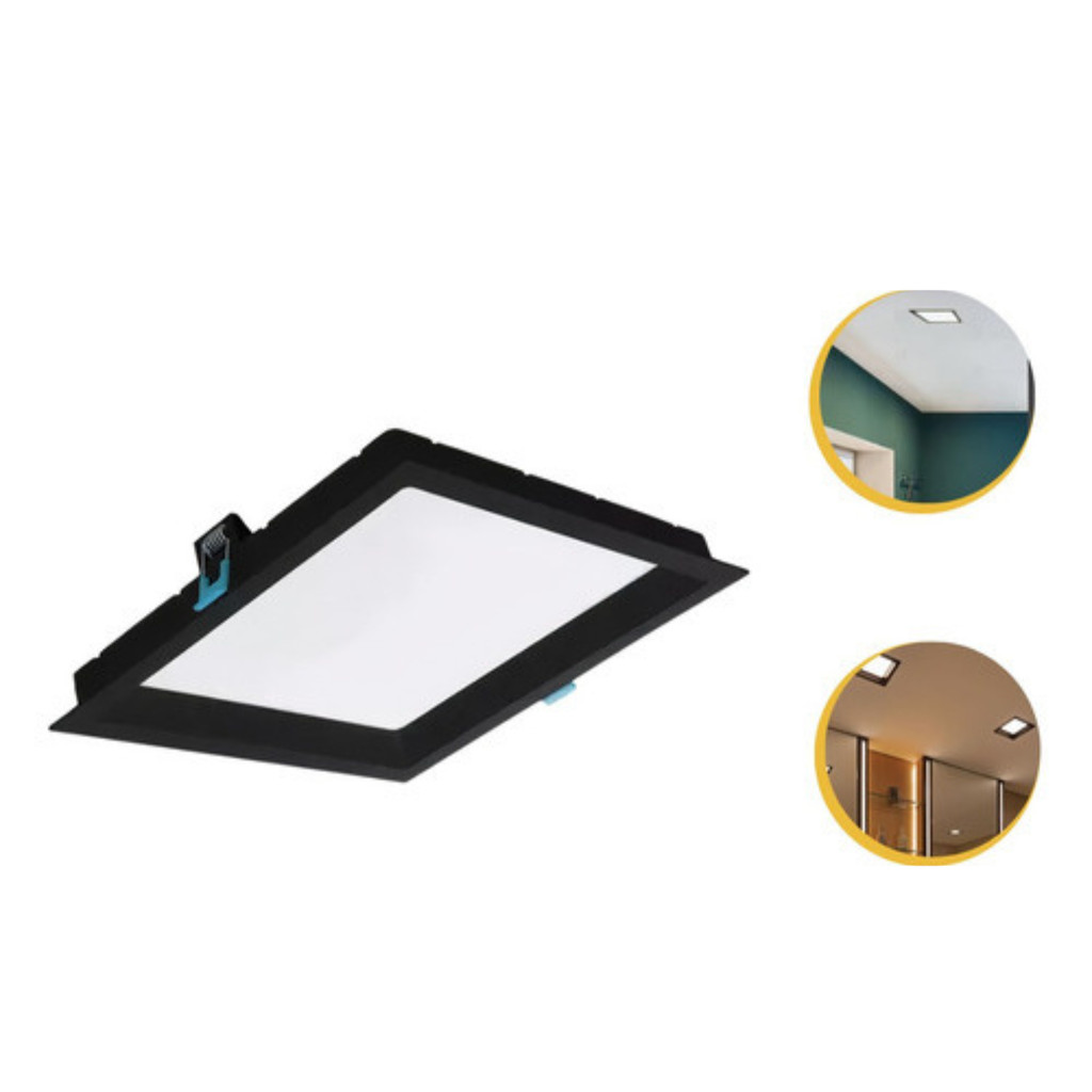 Painel LED Recuado Embutir 36W Quadrado Preto Opus – Luz Quente e Neutra Alta Eficiência