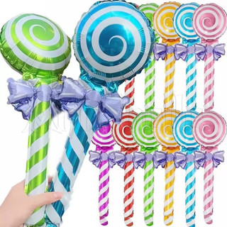 18/12/6pcs Balões De Folha De Alumínio De Pirulito De Arco-Balão De Doces Portátil Colorido-Decoração De Com Laço-Suprim