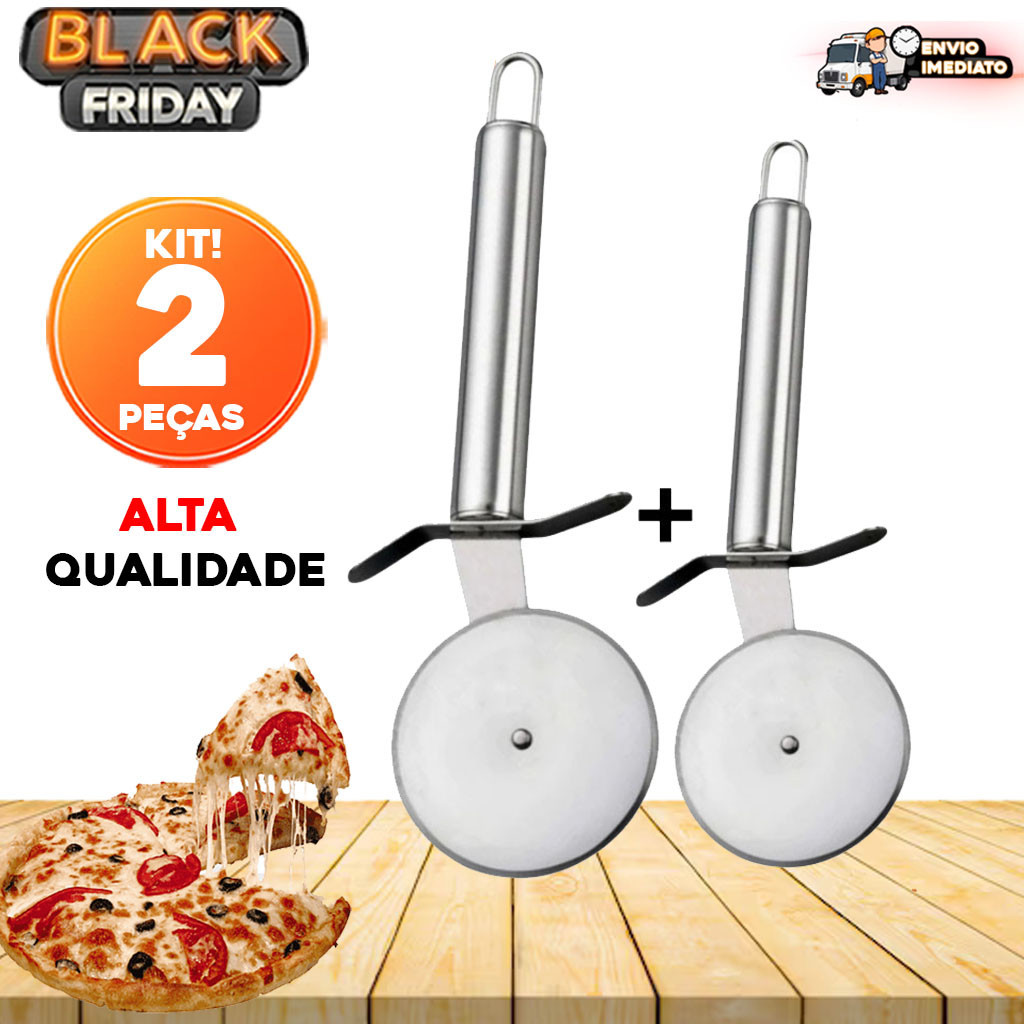 Kit com 2 Cortadores de Pizza Carretilha em Aço Inox - Ideal para Casa e Restaurantes