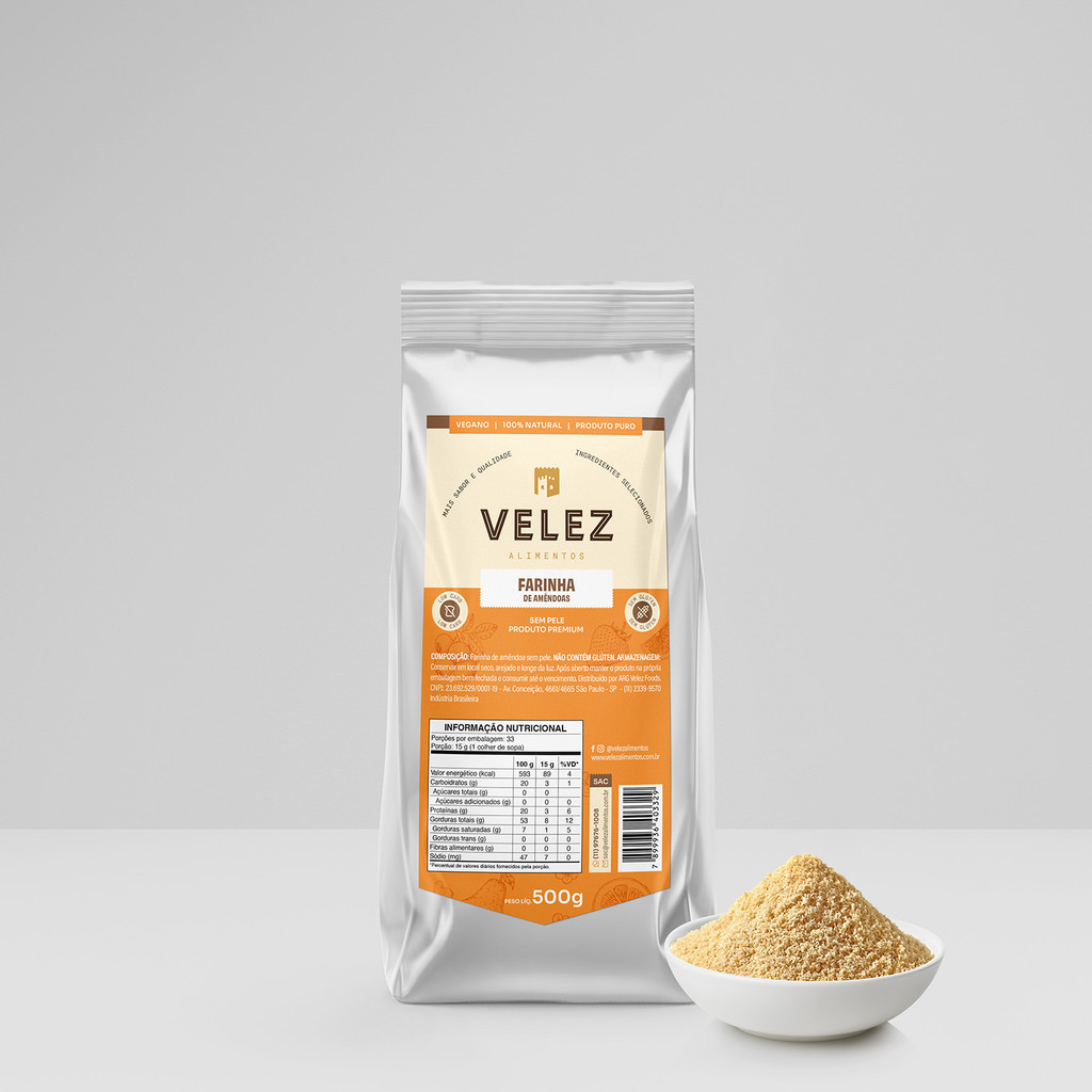 Farinha De Amêndoas Fina Velez Low Carb Pura Sem Pele Premium 100% Natural 500g em Oferta na Shopee