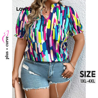 Lovito Plus Size Blusa Feminina Casual Geométrica Franzida LBL09178