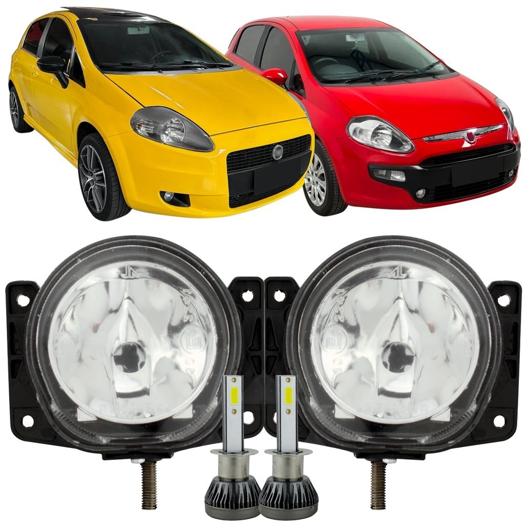 Kit Farolete Milha Auxiliar Punto 2007 2008 2009 À 15 16 2017 com Lampada LED