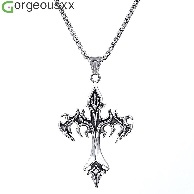 Hip Hop Fashion Design Único Cadeia De Aço Inoxidável Para Mulheres Homens Chama Cruz Pingente Colares Góticos Jóias em Oferta na Shopee