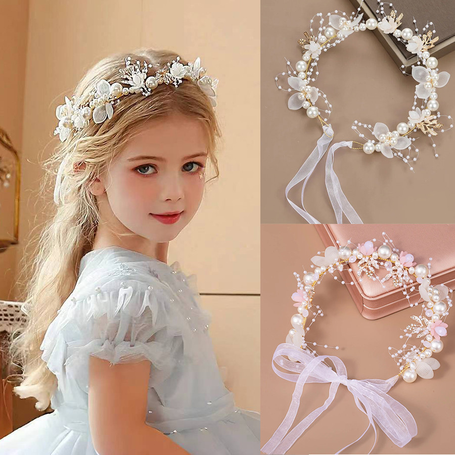 Fashion Bridal Rhinestone Pearl Hairband HeadWear Flower Wreath Bride Garland Head Hoop Headbands Jóias Para Cabelo Crianças Presentes