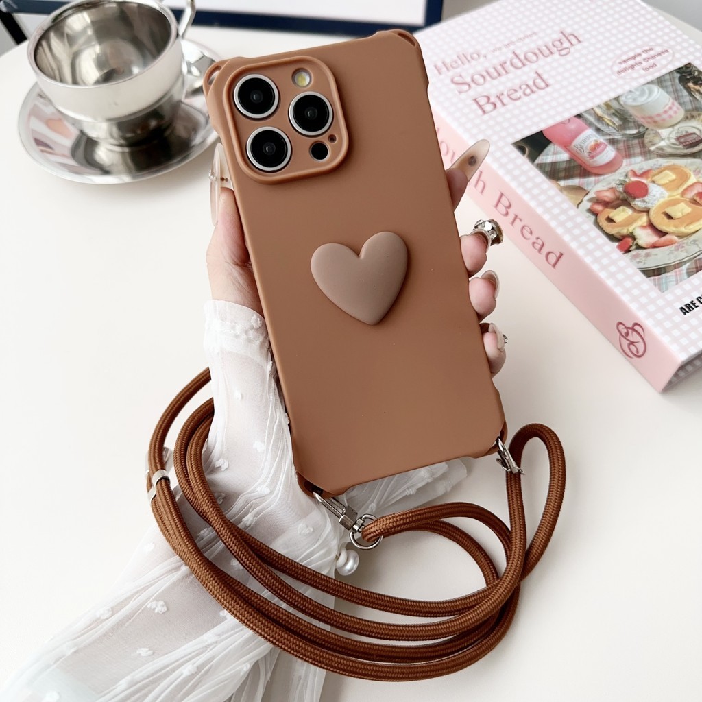 Amor Coração Macio TPU Caso De Telefone Com Colar Crossbody Cordão iPhone 13 14 15 Pro Max 15Plus 16 12 11 X XS XR 7 8 P em Oferta na Shopee