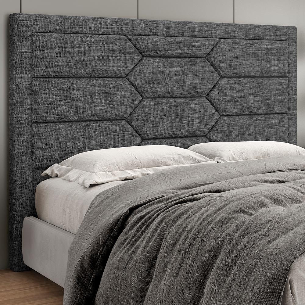 Cabeceira Cama Box Queen 160cm Estofada Nora P05 Linho Cinza Escuro - Lyam Decor