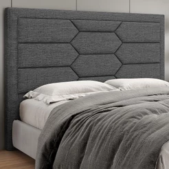 Cabeceira Cama Box Queen 160cm Estofada Nora P05 Linho Cinza Escuro - Lyam Decor