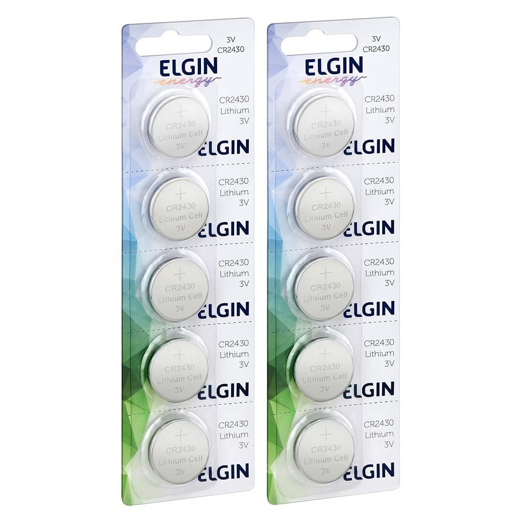 10 Baterias Pilhas Elgin CR2430 2 Cartelas C/ 5 Unidades
