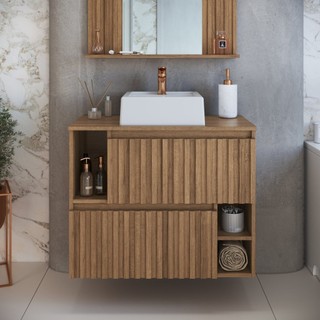 Gabinete de Banheiro Suspenso 75cm Luiza com 2 Portas Basculante com Cuba em Oferta na Shopee