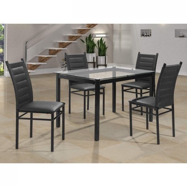 Conjunto Sala de Jantar Mesa Tampo de Vidro 80x120cm 4 Cadeiras Ivete Espresso Móveis 120 - Home & Living