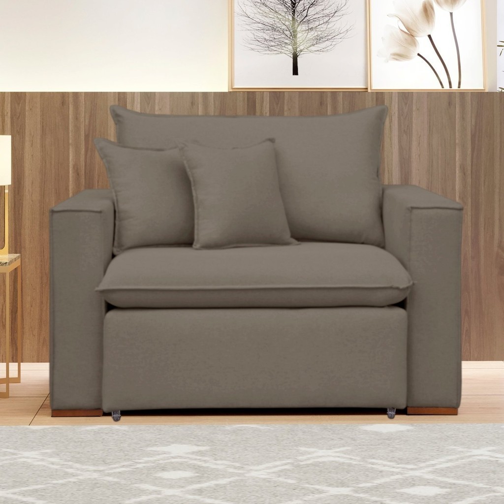 Poltrona Retrátil Veludo Bege Escuro 100cm Barcelona  Veludo Bege Escuro em Oferta na Shopee