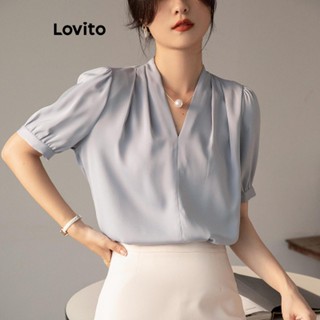 Lovito Blusa Plissada Lisa Elegante Para Mulheres LNE49042