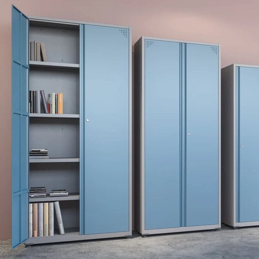 Armário para Escritório 2 Portas com Chave Aço 4 Prateleiras  Cinza/Azul Dali - Home & Living