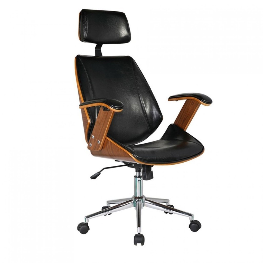 Cadeira de Escritório Presidente Giratória com Apoia Cabeça Office Lisboa Preto