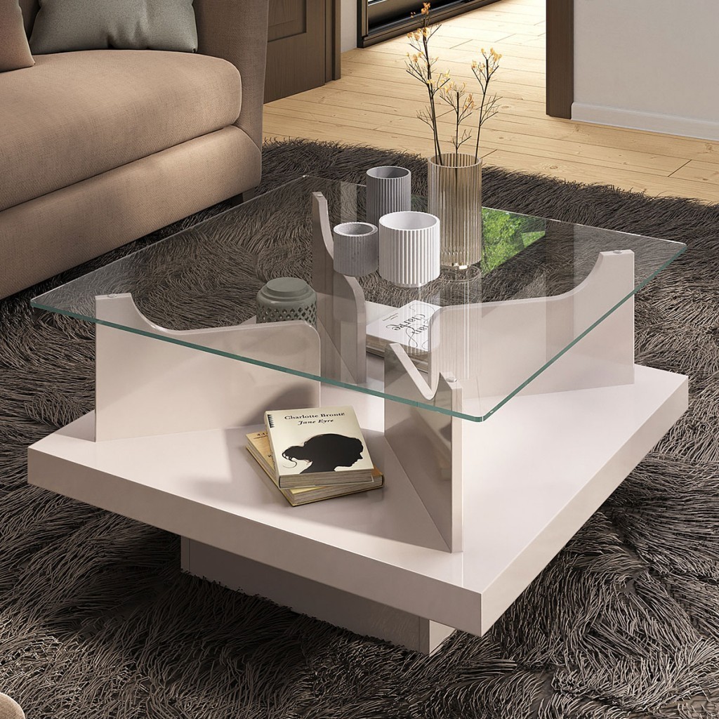 Mesa de Centro Clara com Tampo de Vidro Off White - Pnr Móveis - Home & Living