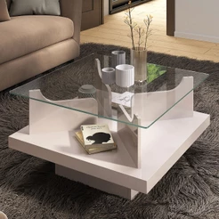 Mesa de Centro Clara com Tampo de Vidro Off White - Pnr Móveis