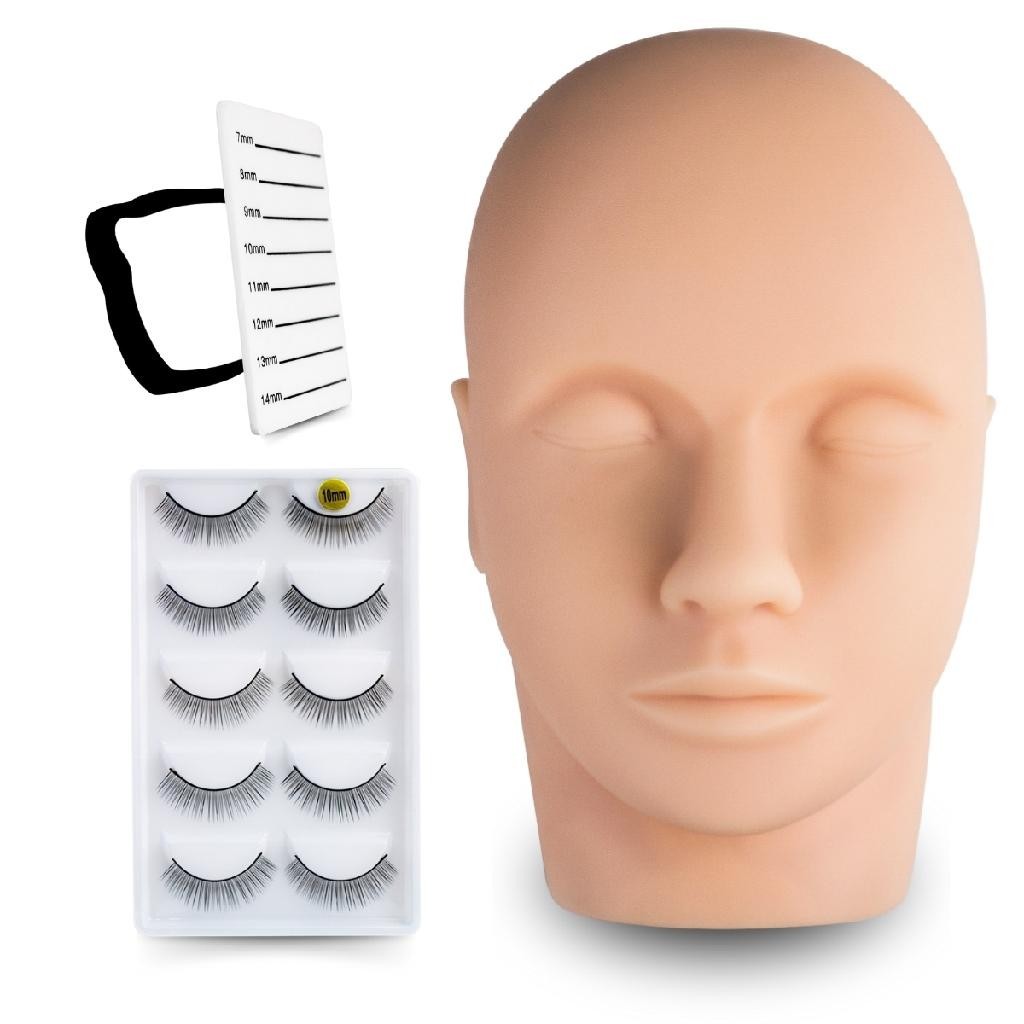 Kit Bracelete Apoio Cílios + Cabeça Manequim + Cílios 10mm Alongamento Extensão Curso Treino Lash