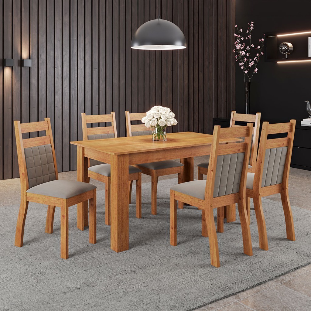 Mesa de Jantar 6 Lugares Ariela em Oferta na Shopee