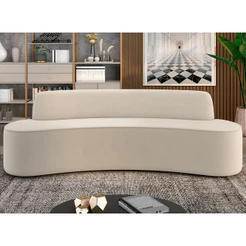 Sofá 4 Lugares Curvo Sala de Estar Living Cancún D02 Veludo Bege 260 cm C-309 - Lyam Decor