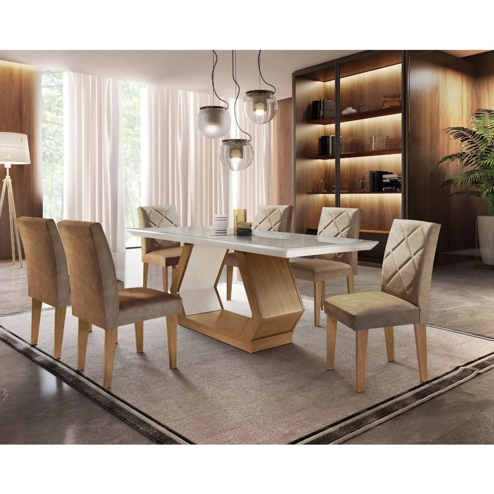 Conjunto Sala de Jantar Lara 6 Cadeiras Berlim Rufato em Oferta na Shopee