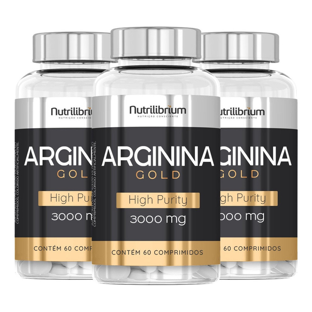 Kit 3x Arginina Gold 3000mg Dose Total 180 Comp Nutrilibrium