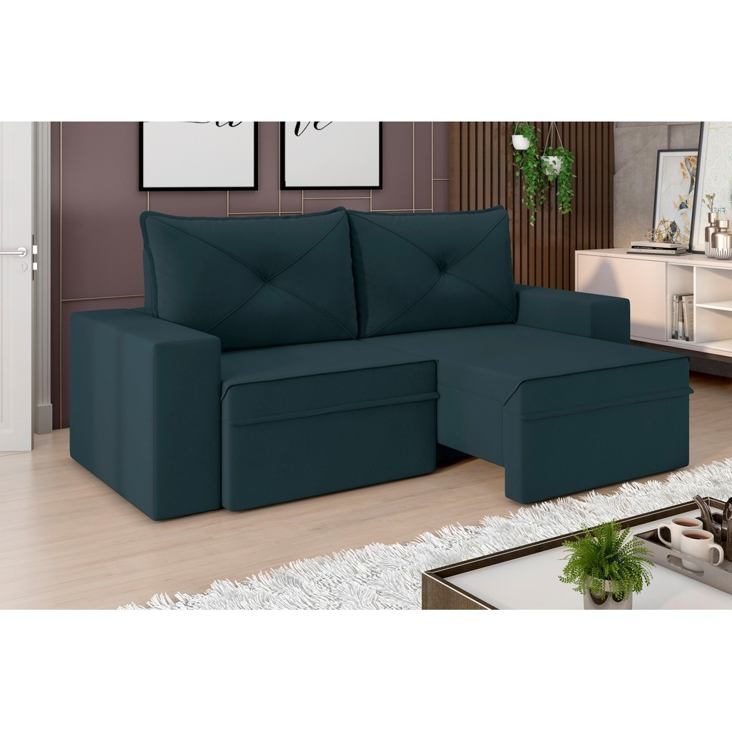 Sofá Miami Premium 2,00m Assento Retrátil/Reclinável Suede Petróleo - XFlex Sofas