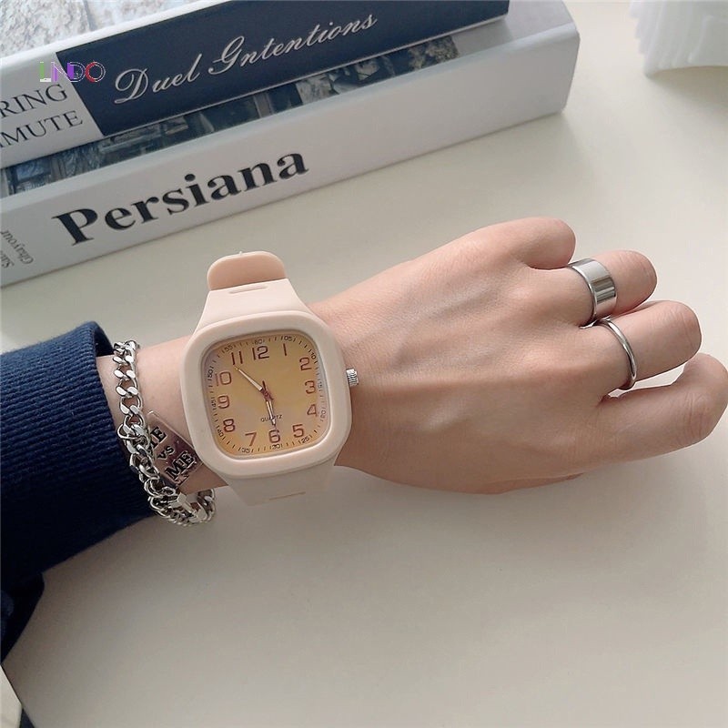 Detalhes do Uequilibrium Student Square Watch Relógio De Moda Coreano Feminino Digital Pointer Ladies Silicone Relógios Novos