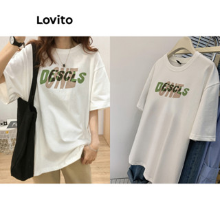 Lovito Camiseta feminina casual com estampa de letras LNE52378