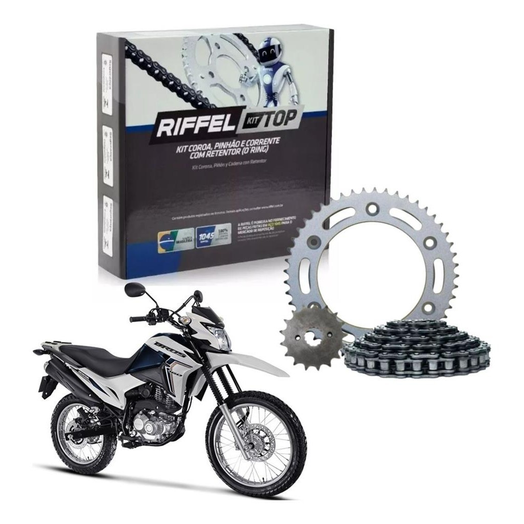 Kit Relação Tração Transmissão Bros 160 Xre 190 2015 à 2024 Original Riffel - COM RETENTOR