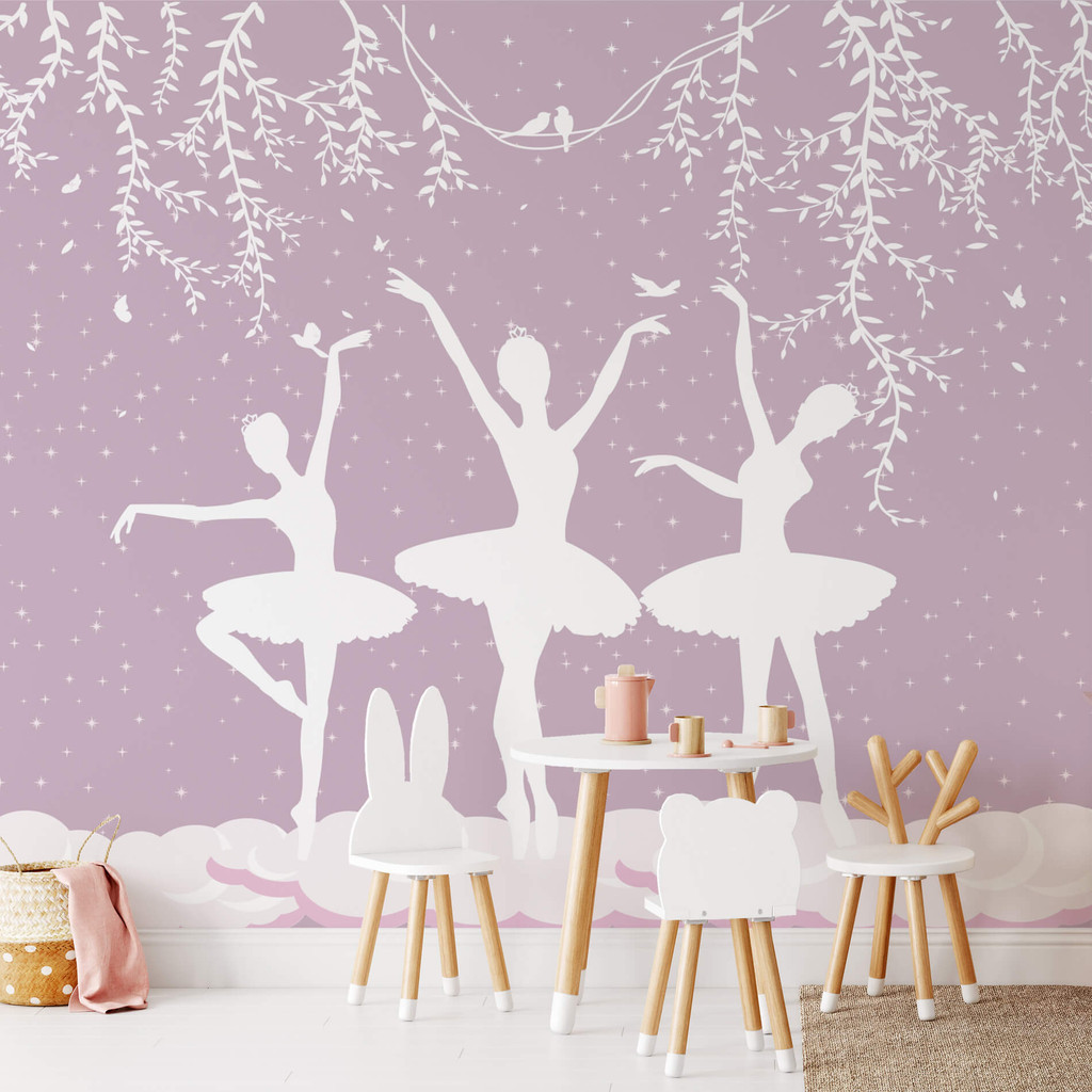Papel de Parede Quarto Menina Bailarinas Rosa Painel 9m²