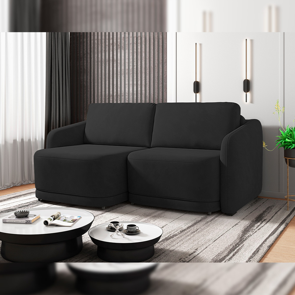 Sofá Cama para Sala de Estar 2 Lugares 176cm Montserrat K01 Veludo Preto - Lyam Decor em Oferta na Shopee
