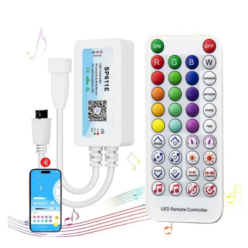 DC5V-24V LED Controle SPI SP611E De Música Fantasma Bluetooth WS2812B WS2811 Fogos De Artifício Faixa De Luz Controlador