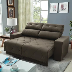 Sofá Retrátil Reclinável Belga 1,80m Suede Velut Tabaco Molas no Assento