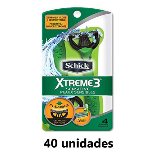 40 Un. Aparelho De Barbear Xtreme 3 Sensitive Verde Schick