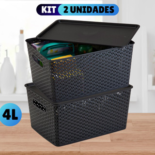 Kit Com 2 Cesto Caixa Organizadora Rattan Com Tampa 4 Litros Preto em Oferta na Shopee