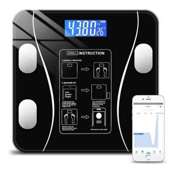 Balança Digital Corporal Bioimpedância com Aplicativo Analisador Corporal Gordura até 180kg