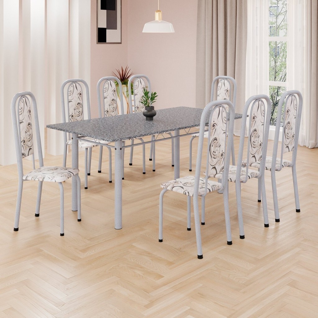 Conjunto de Mesa Retangular 180x75cm Tampo Granito Ocre 8 Cadeiras Lavínea Arabesco/Mart Pérola em Oferta na Shopee
