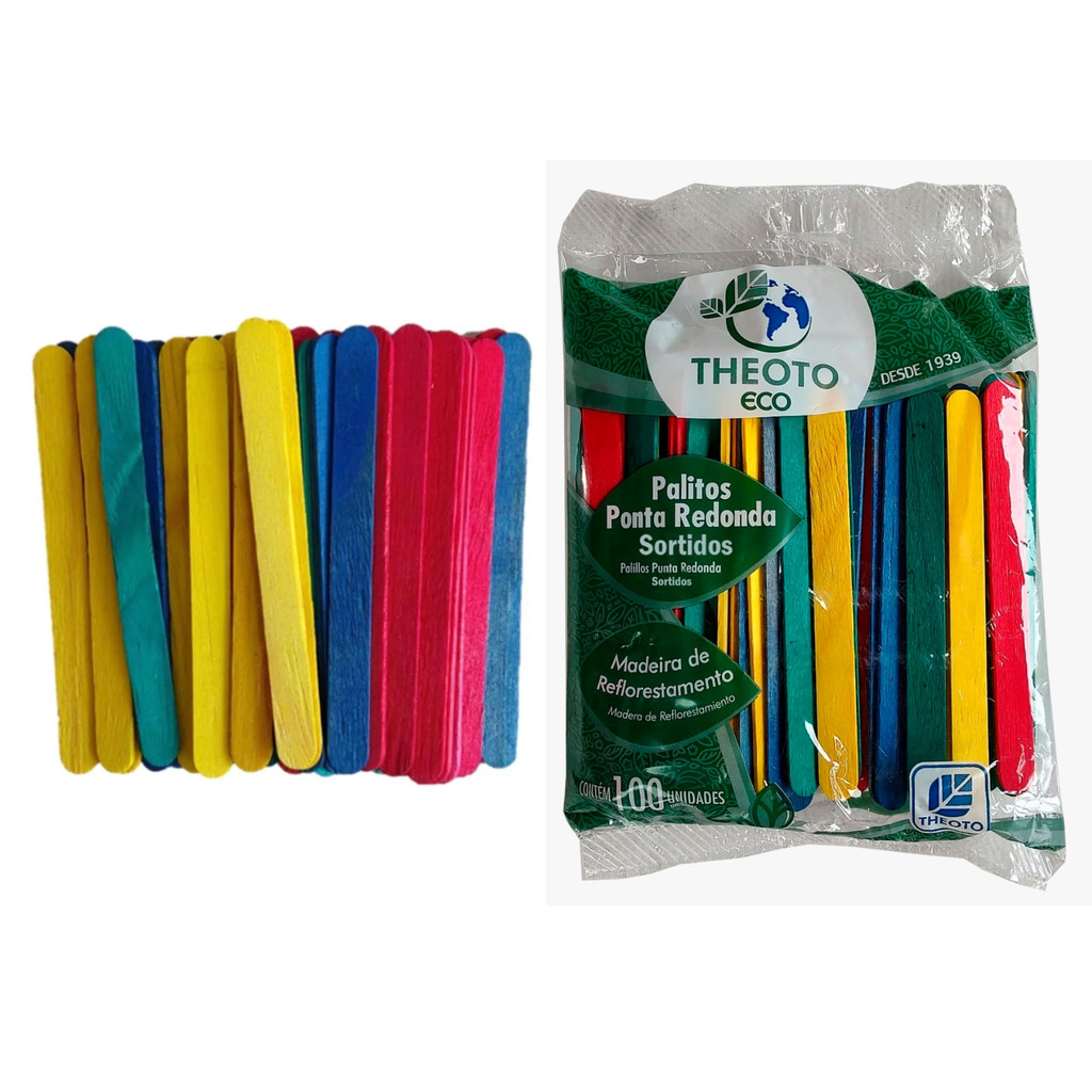 Palito de Sorvete Redondo Sortido Theoto - Pacote com 100 Unidades