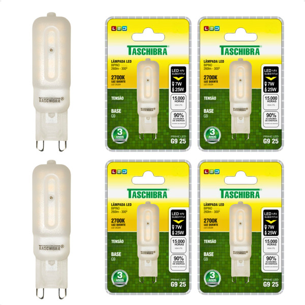 Kit 6 Lâmpadas Led Taschibra G9 Bipino 2,5W Leitosa 2700K Luz Quente em Oferta na Shopee