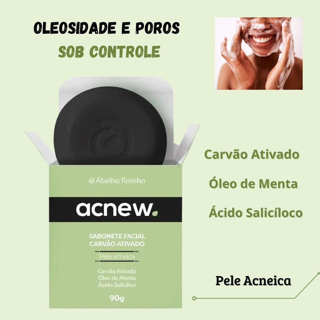 Sabonete Facial Antiacne Carvão Ativado Remove A Oleosidade  Abelha Rainha 90g