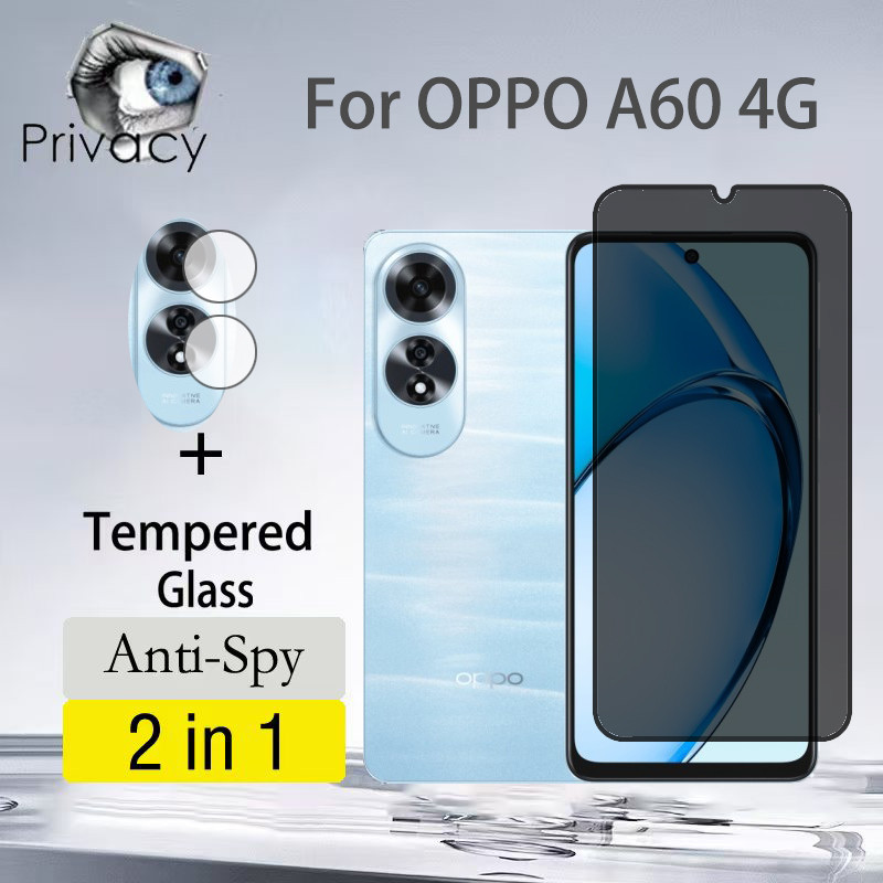 2 Em 1 Película Privacidade OPPO A60 4G Protetor Anti-Espionagem Vidro Temperado Para OPPO A60 A58 A79 A40 A80 A3 4G 5G
