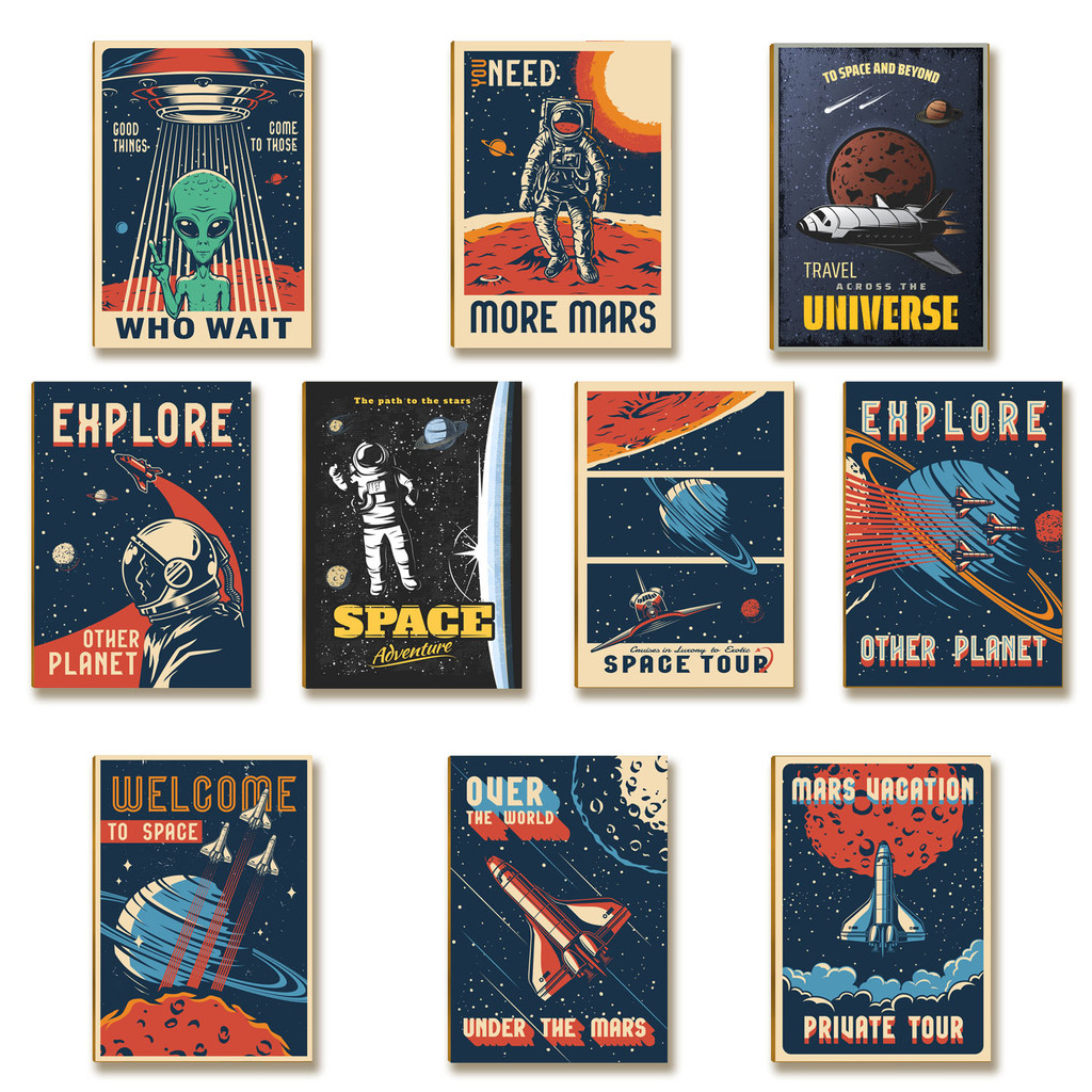 Kit 10 Placas MDF A4 Decoração Space Astronauta Alien SP1