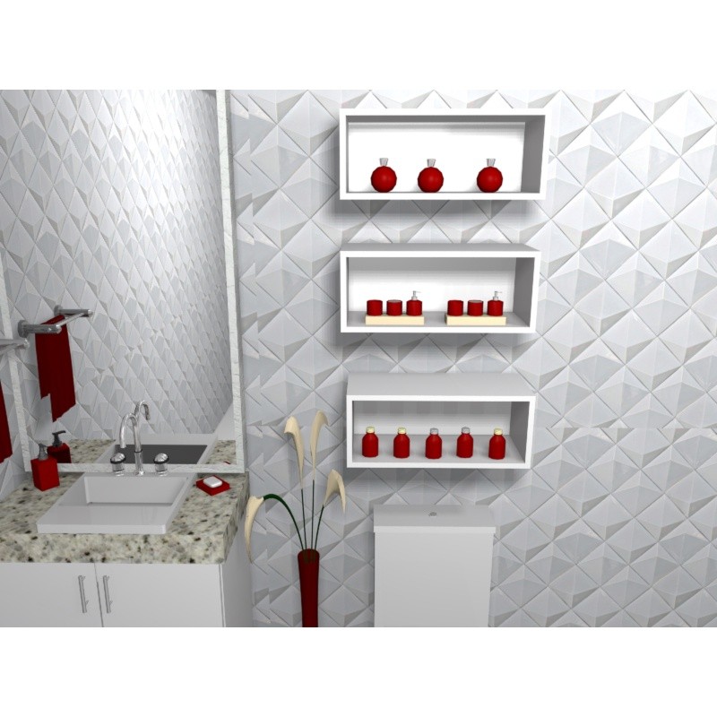 Trio De Nichos Retangular 3 Peças 60x20x10-100 % Mdf - Mdf Branco 15mm - Banheiro/ Decoração Com Fundo.