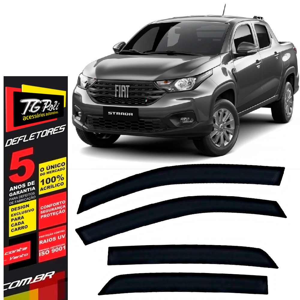 Calha de Chuva Fiat Strada 2020 a 2026 Caine Dupla 4P TG Poli Defletor Portas Protetor Janelas Fumê em Oferta na Shopee