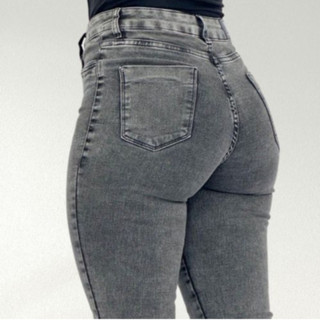 Calça Jeans Feminina Cinza Grafite Modeladora cós alto com lycra skinny Premium Empina Bumbum
