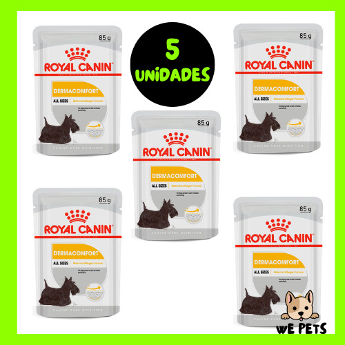 Kit 5 x Ração Úmida 85g Royal Canin Sachê Dermacomfort para Cães Adultos