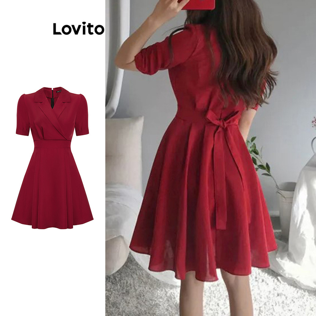 Lovito Vestido Elegante Com Laço Liso Nas Costas Para Mulheres L100MD314 - Women Clothes