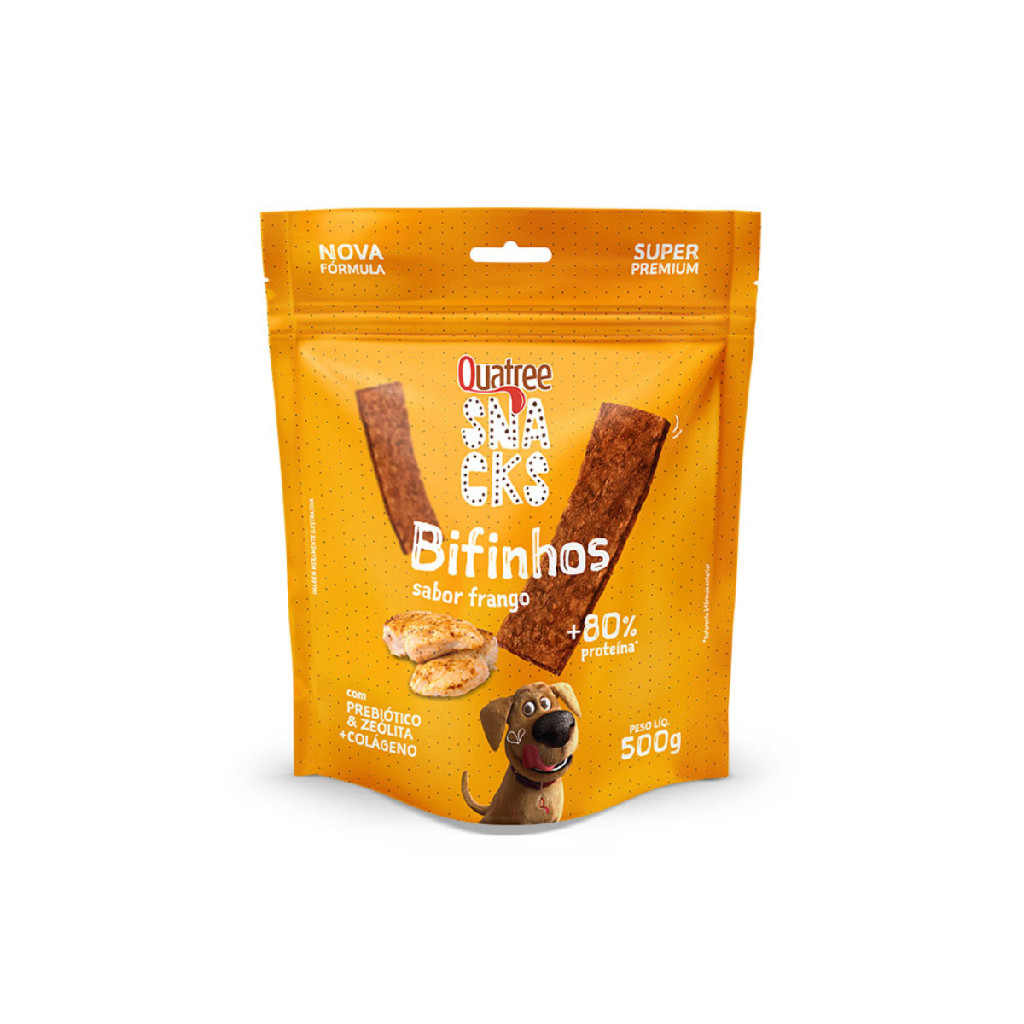 Petisco Quatree Snacks Bifinhos Sabor Frango 500g Pra Cães