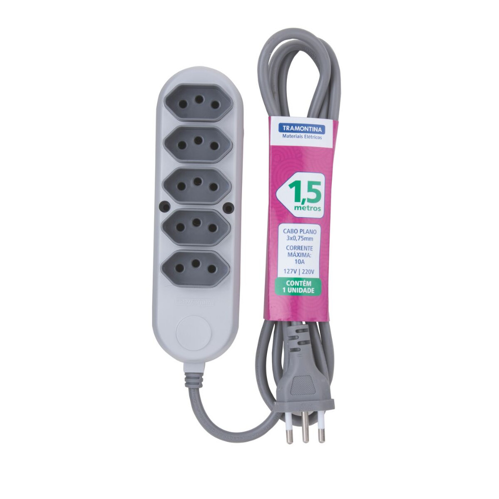 Extensao Quintupla 2P+T 10A 1,5m Cinza 57504029 Tramontina em Oferta na Shopee